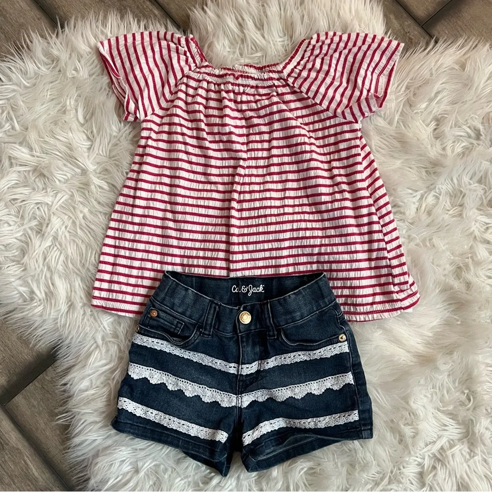 Girls 5T Cat & Jack Striped Top and Lace Denim Shorts
